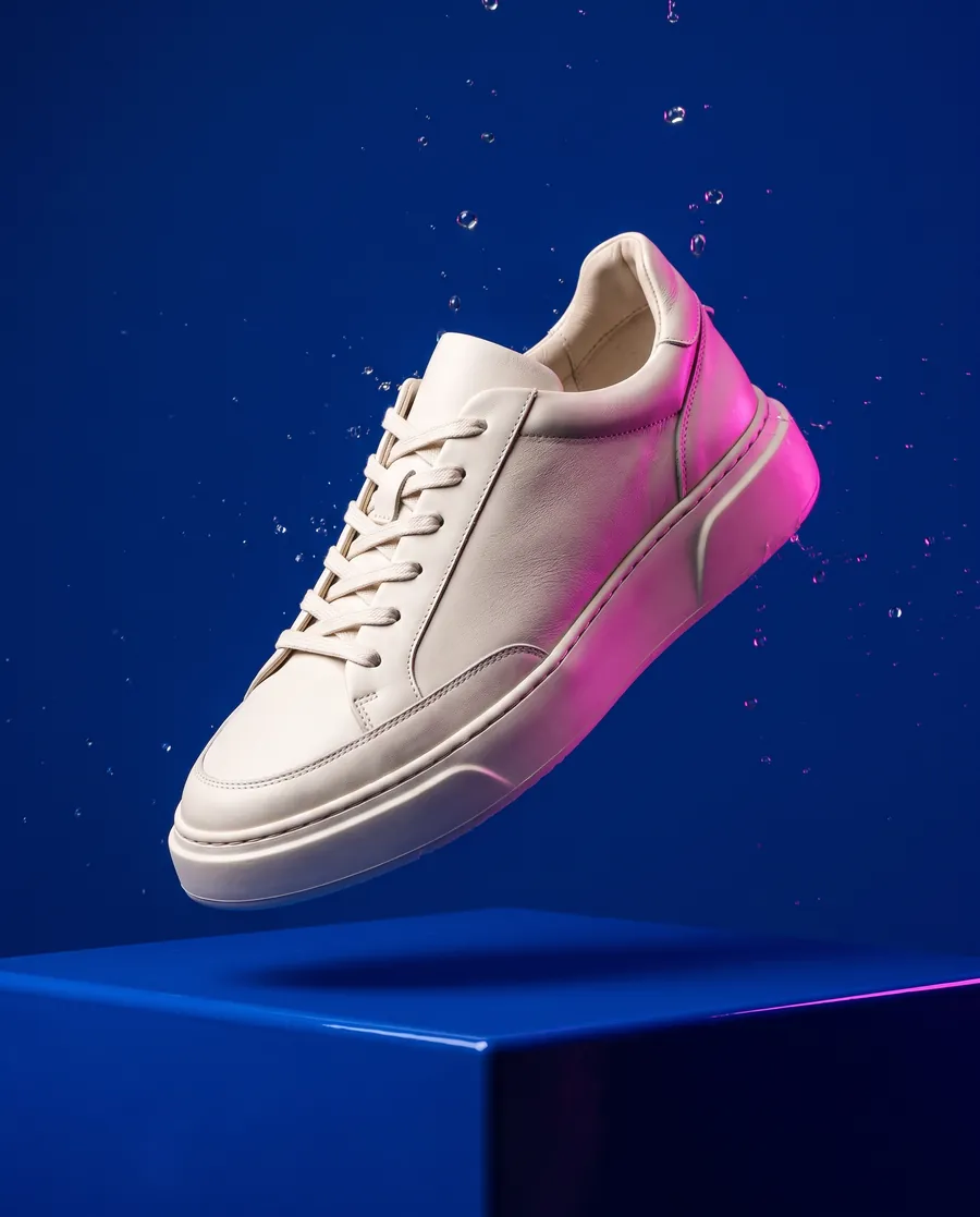 White trainer above a blue block
